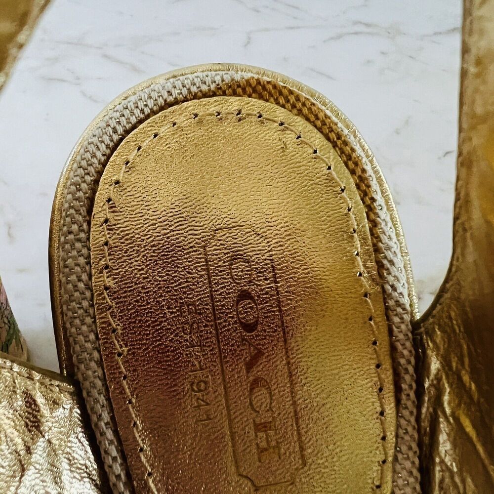 COACH Ellette Gold Beige Cork Wedge Heel Sandals - US 8.5 - Picture 4 of 11